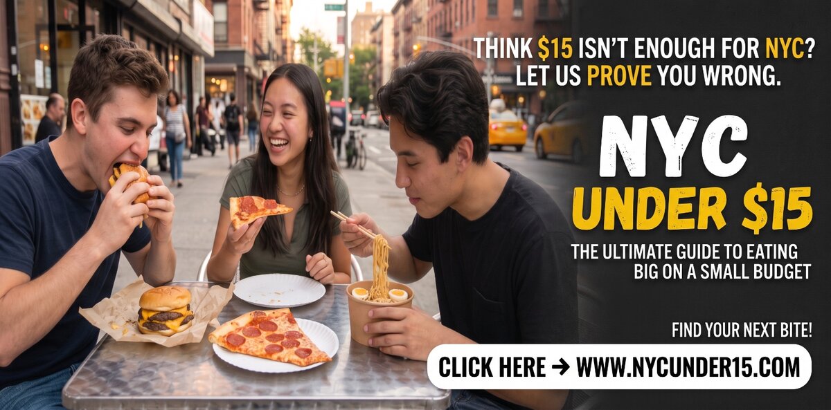 NYC Under $15: the ultimate guide to eating big on a small budget. Click here, www.nycunder15.com